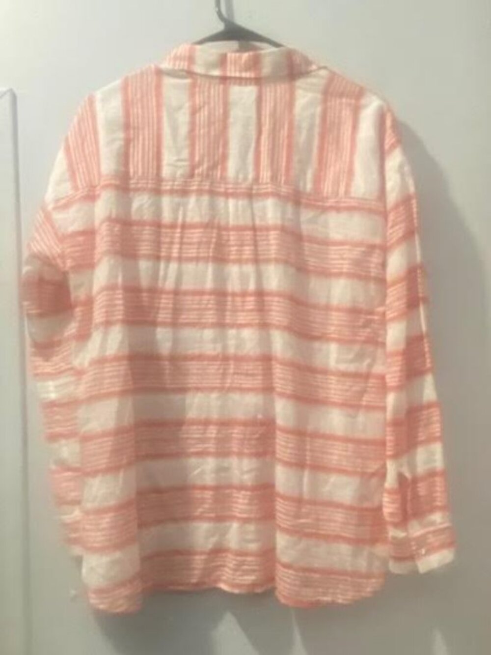 J Jill Womens M Coral White Striped Button Down Shirt 100% Cotton Coastal - Picture 4 of 5